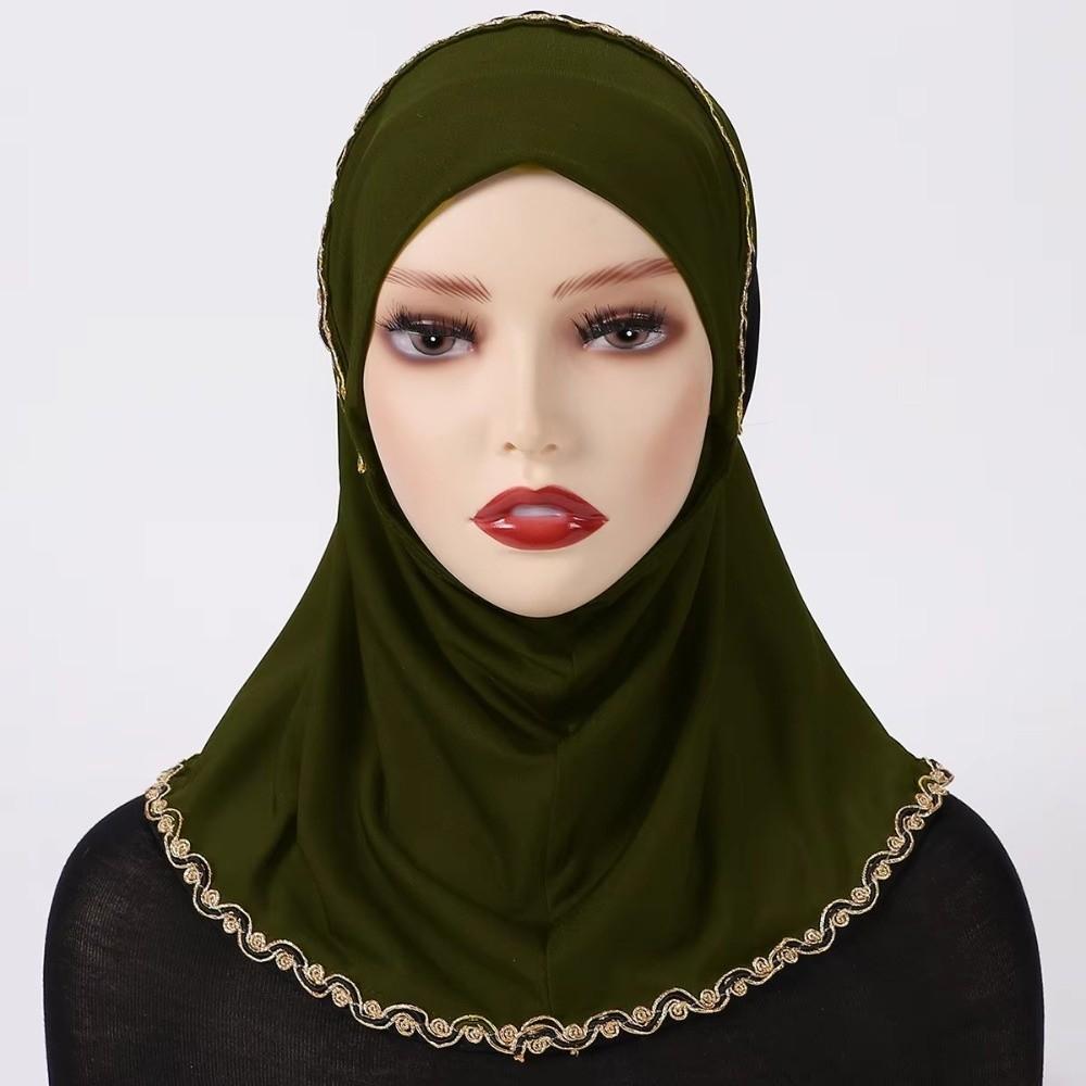 Comfortable Breathable Instant Headscarf Gold Lace Fabric Full Cover Neck Underscarf Spandex Plain Hijab Scarf Women