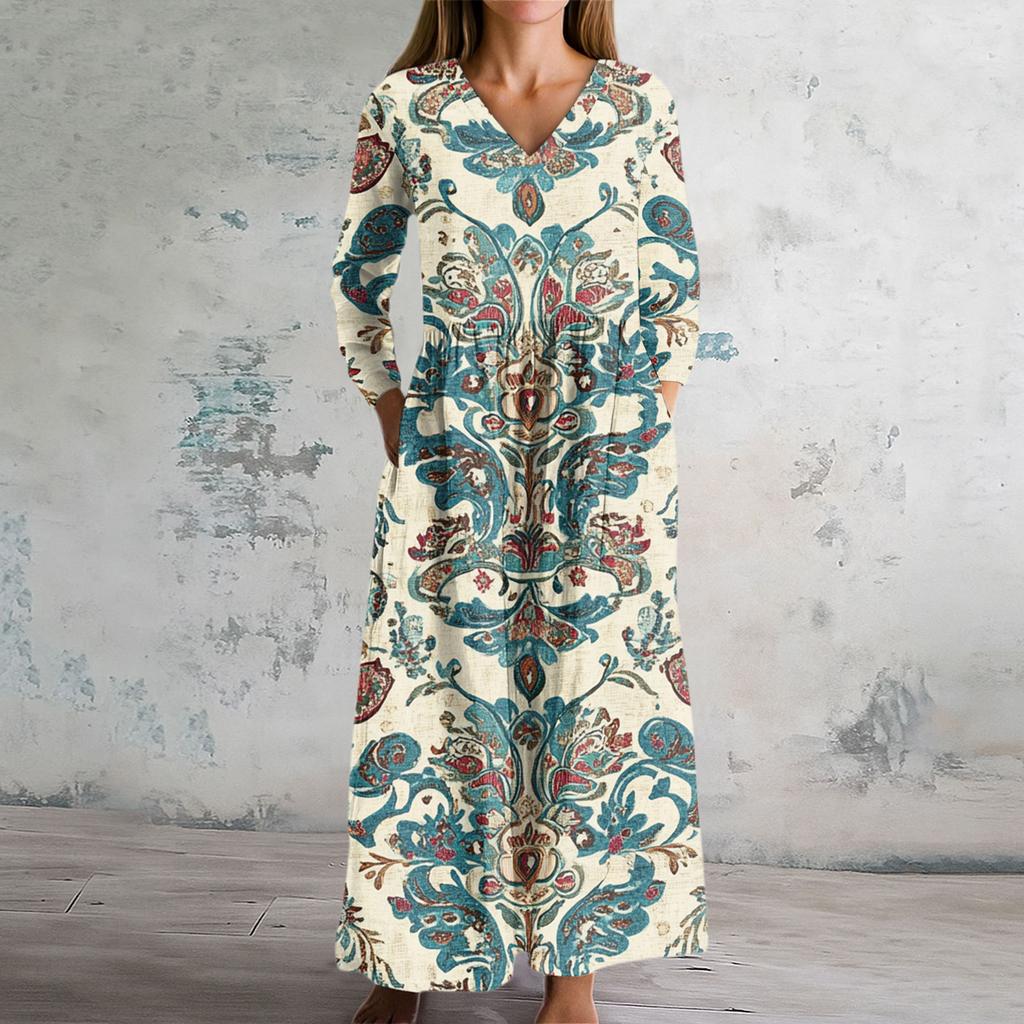 Women's Fashion Dress Spring V-neck Long Sleeve Dress