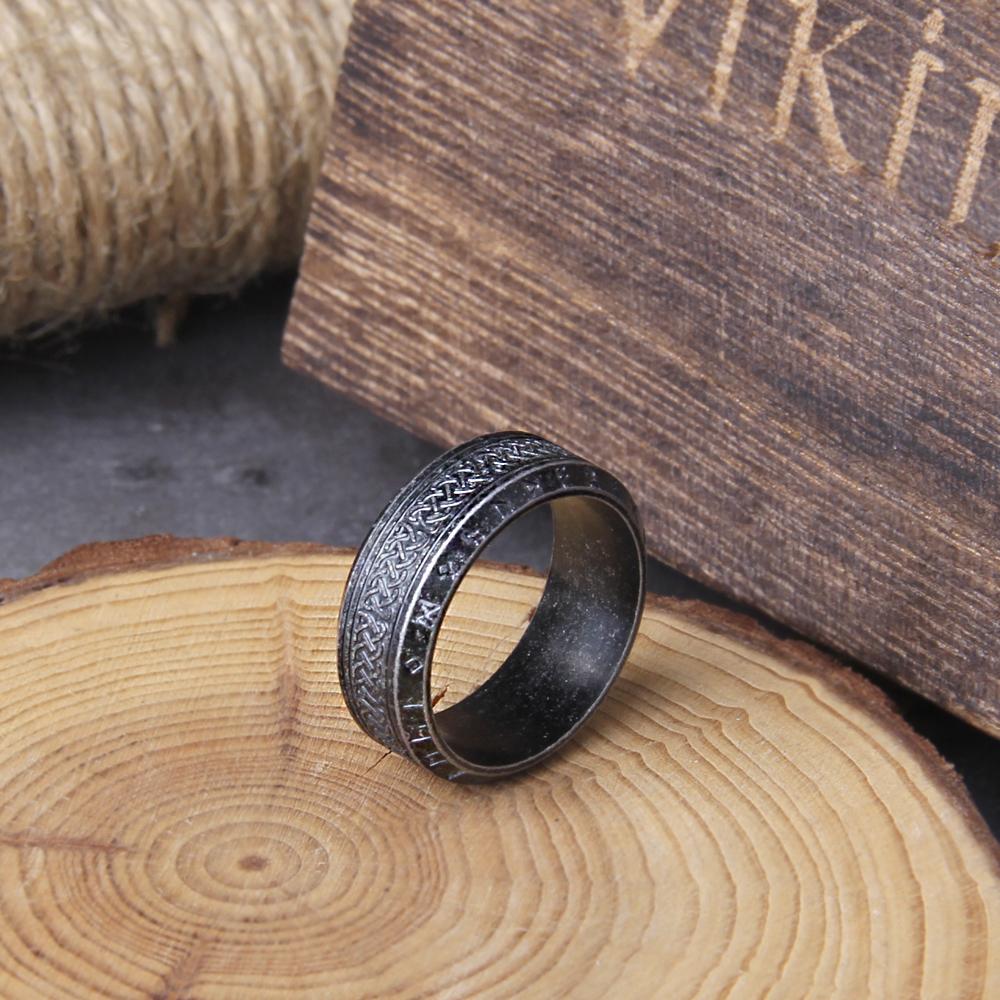 Wikinger Rune Edelstahl Keltischer Ring Nie Verblassend Glatt Modeschmuck mit Holzbox Nordisches Amulett Geschenk