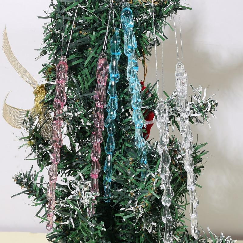 12/72pcs Christmas Ice Pendant Clear Clear Simulation Crystal Drops Acrylic Xmas Tree Ornaments Winter New Year Party Decoration