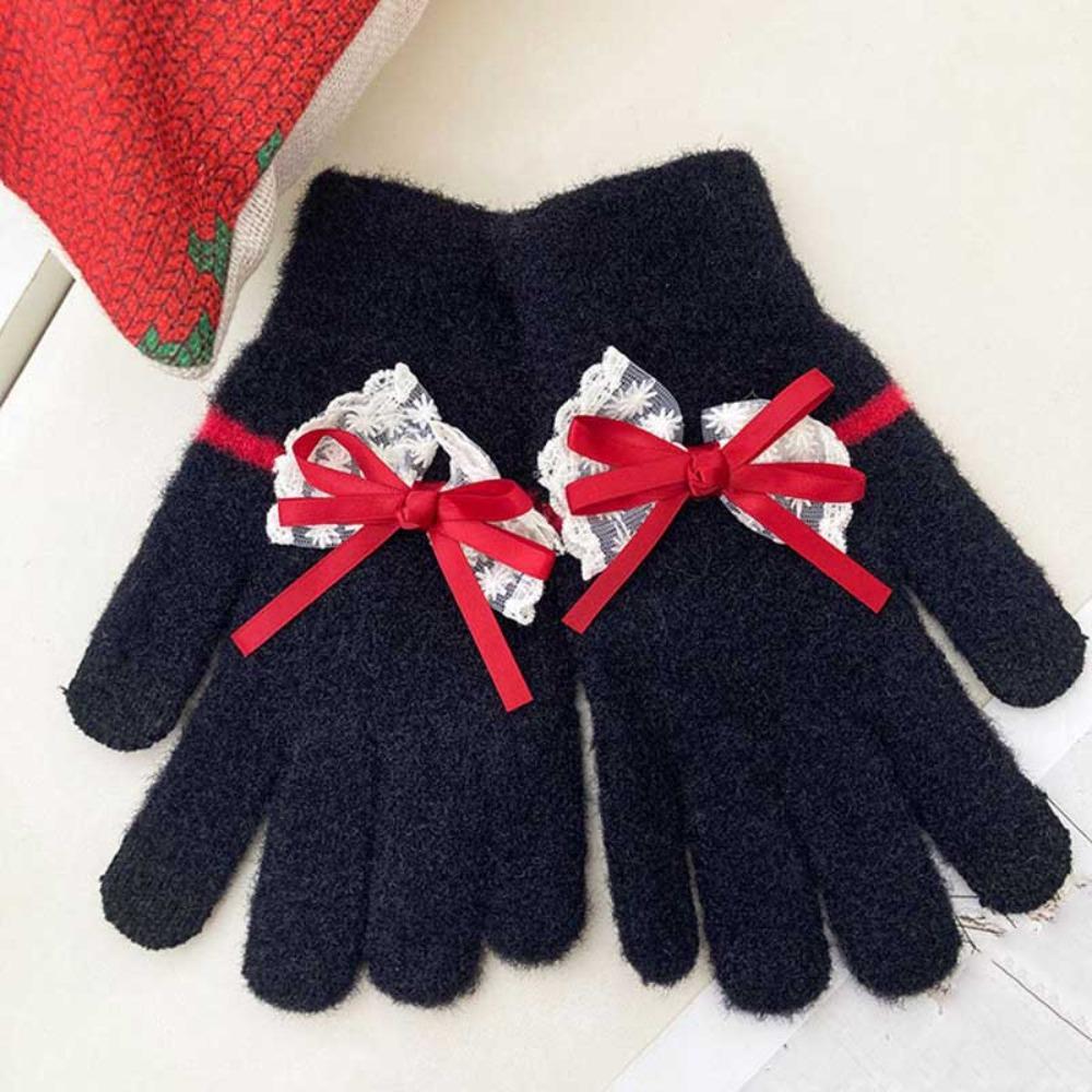 

Cute Bowknot Gloves Thickened Comfortable Cotton Mittens Warm Touchscreen Full Finger Gloves Winter чорний