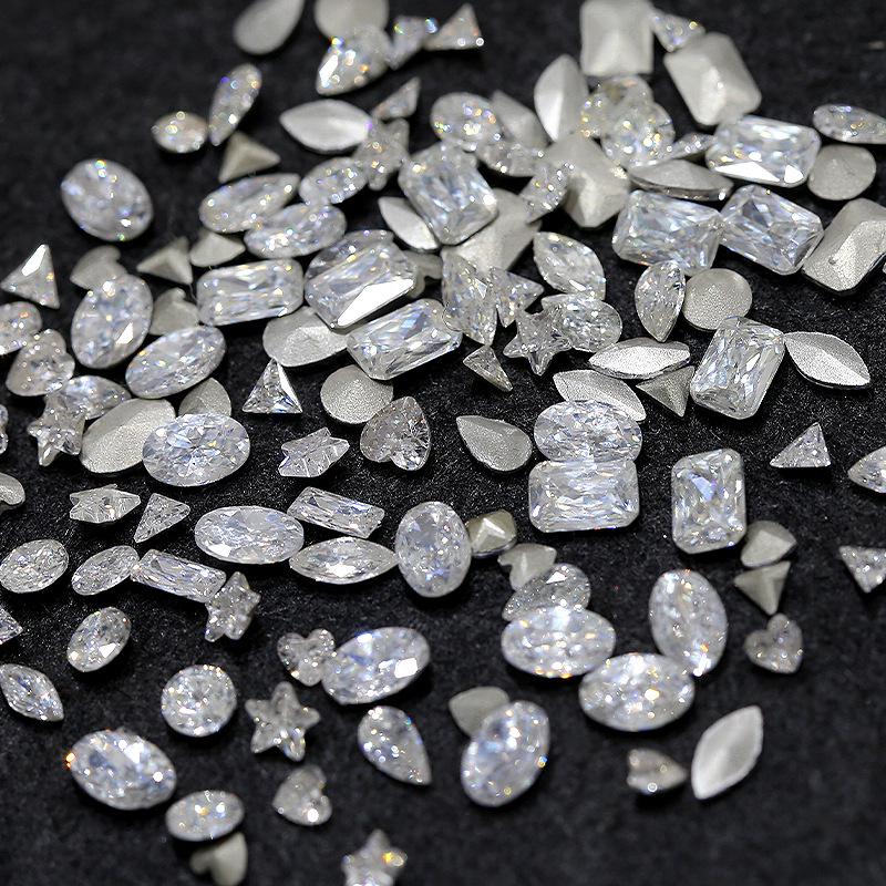 Multifaceted White Zircon Nail Ornaments - Super Shiny Marquise & Square Irregular Decorations