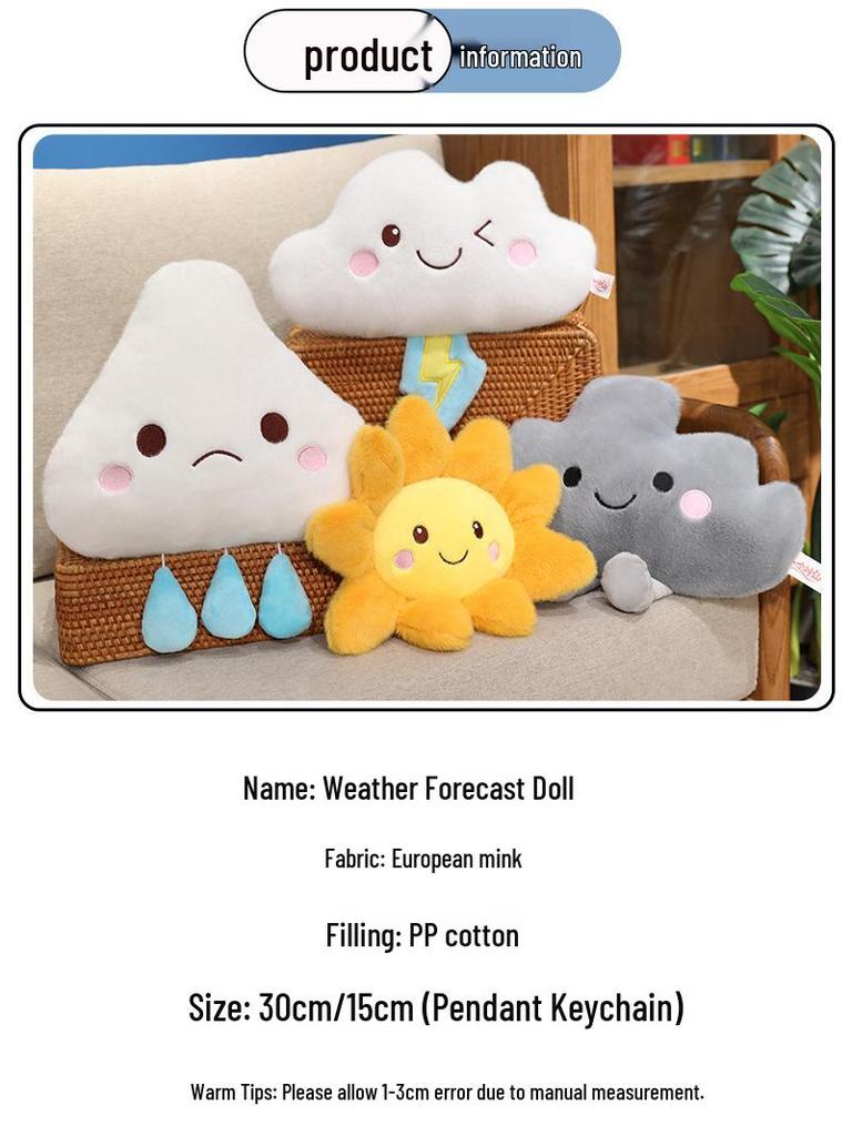 Adorable Weather Forecast Plush Doll Pendant - Sun, Rain, Cloud, Raindrop Pillow for Girls
