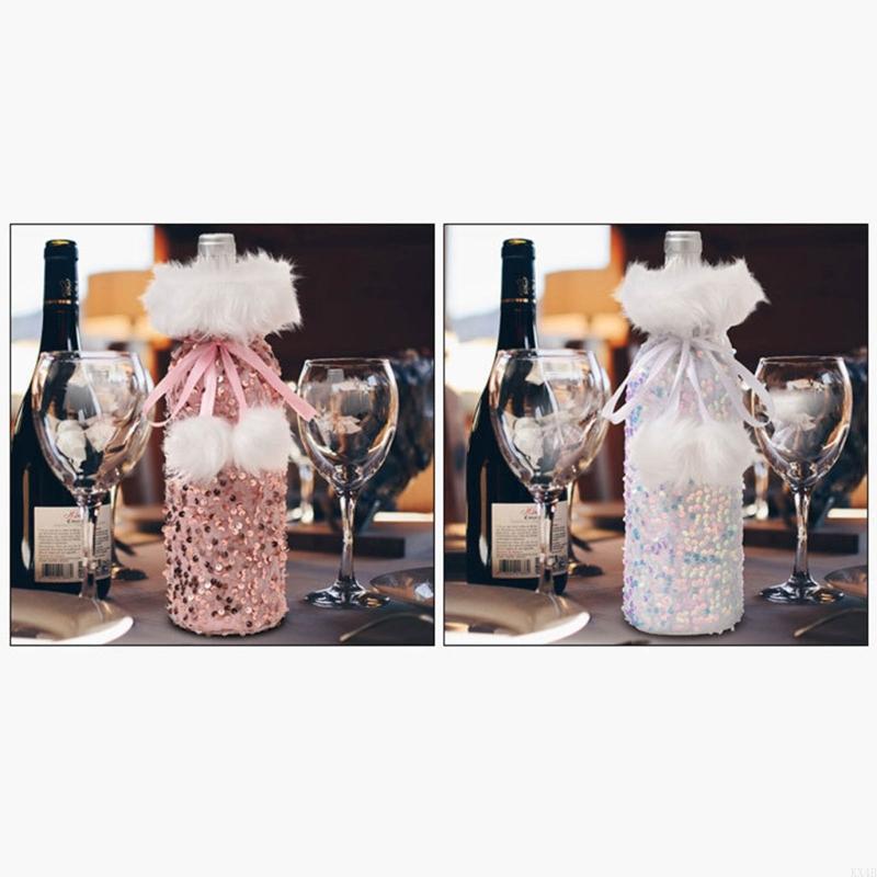 KX4B Pack of 5pcs Sequins Wine Bottle Toppers Gift Bags for Party Festival Decoration
