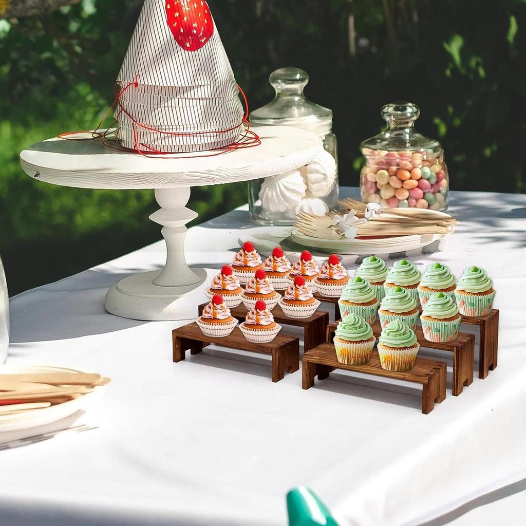 Table Risers for Display Dessert Display Stands Wood Shelves 4 Pieces Rack Storage Organizer Home Decor for Table Countertop