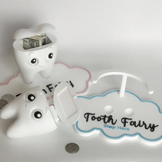 Drukowane 3D Pojemnik na wypadające ząbki Urocze Białe Pudełko do Przechowywania Zębów w Kształcie Zęba dla Dzieci Pudełko na Pamiątkę Pierwszego Wypadającego Ząbka dla Chłopców Dziewczynek