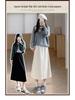 H253 Retro European Cotton Velvet A-line Skirt with Back Slit - Slimming Mid-Length Versatile Women's Skirt