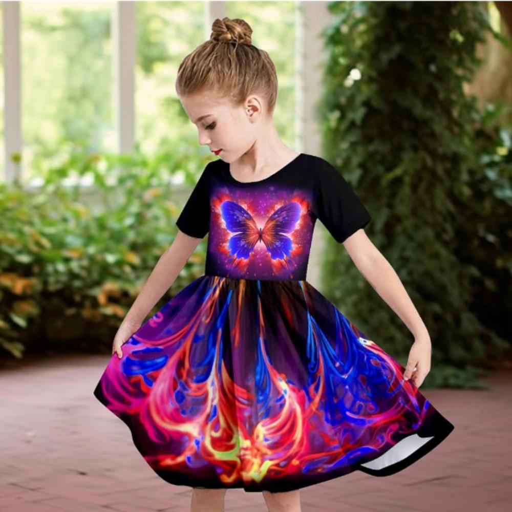 Mädchen 3D-Druckkleider Kinder Mädchen Party Kurzarm Prinzessinnenkleid Tanktop 3D Einhorn Druckkleid