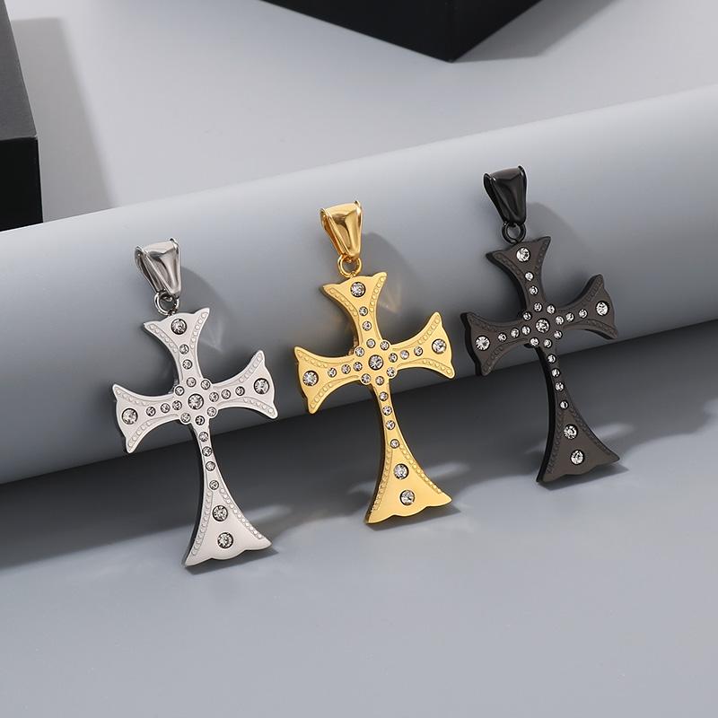 Personalized Crystal Stone Cross Necklace for Men Women 41*27mm Hip Hop Charm Pendant Gold Color Trendy Jewelry Gift