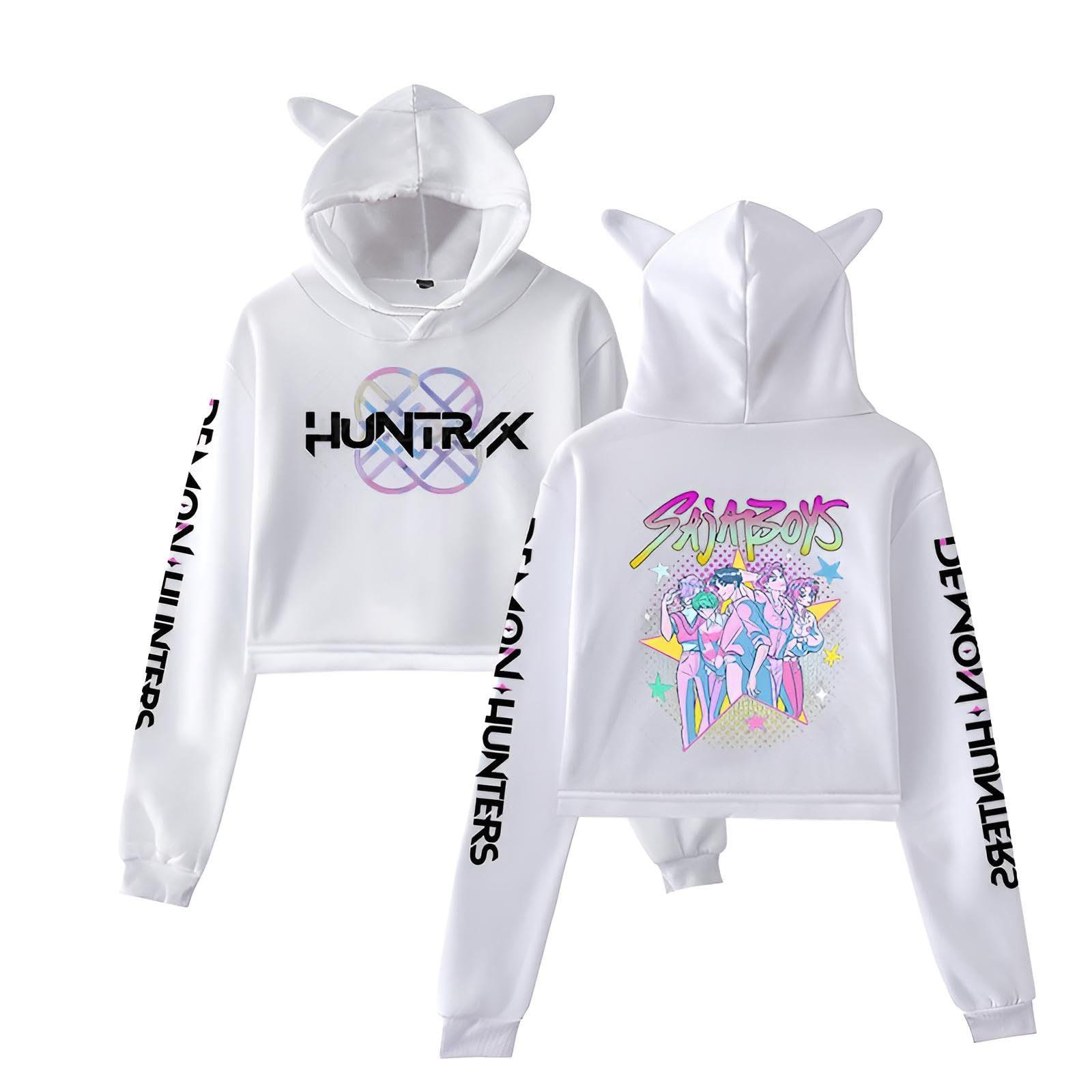 

Гарячі K-pop Аніме Kpop Мисливець на демонів Кроп-топи Жіноча толстовка з довгим рукавом Модна толстовка для дівчат XS білий