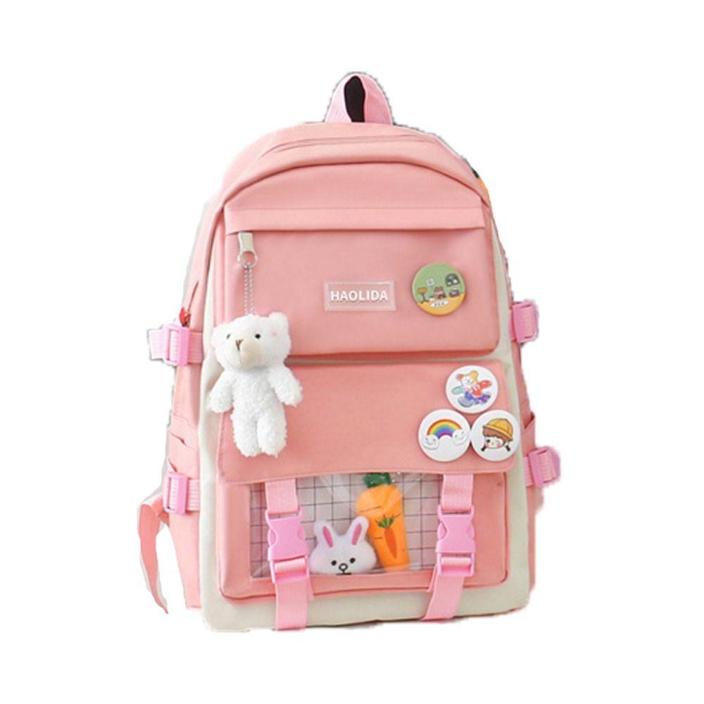 Simple Badge Shoulder Backpack Nylon Korean Style School Bag Sweet Large Capacity Bags  Girls