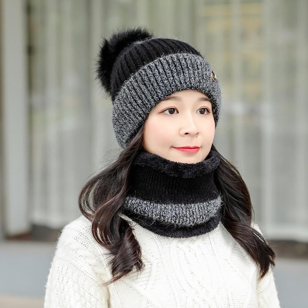 Plush Ball Winter Pullover Cap Elastic Compact Scarf Dome Hat Beanie Hat  Men