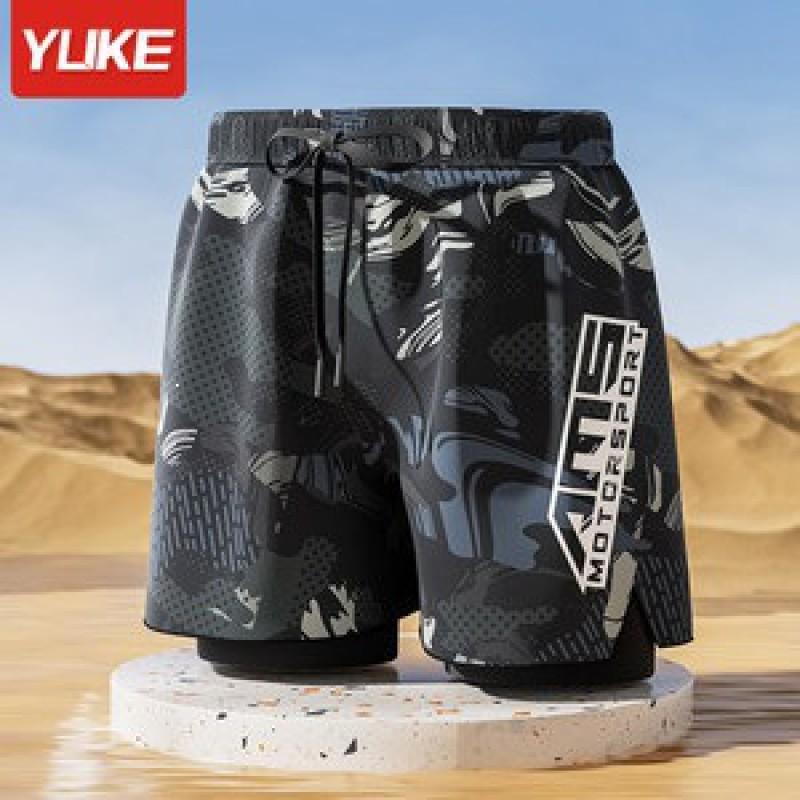 Mens Double-Layered Board Shorts Swim Trunks Beach Swimming Surfing Quick-Dry Anti-Chafe Athletic Swimwear