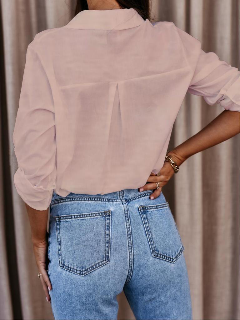 2023 Autumn Women's V-Neck Long Sleeve Button Blouse