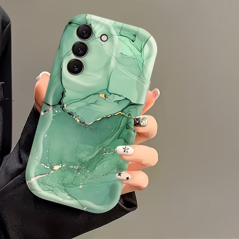 Colored Marble Cream Wave-Edge Phone Case For Samsung Galaxy S26 Ultra S25 S24 S22 S23 Plus FE A56 A55 A37 A36 A27 A26 A16 Cover