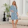 Women's Floral Print Zip Front Robe with Pockets, 3/4 Sleeve, Lightweight Knee Length Loungewear