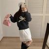 Korean Autumn Bow Detail Girly Style Knit Pullover Top Loose Round Neck Sweater