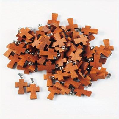 5/10PCS Mini Cross Necklace Handmade Cross Pendant with Buckle Cross Pendant DIY Small Wooden Cross Pendant 5/10PCS