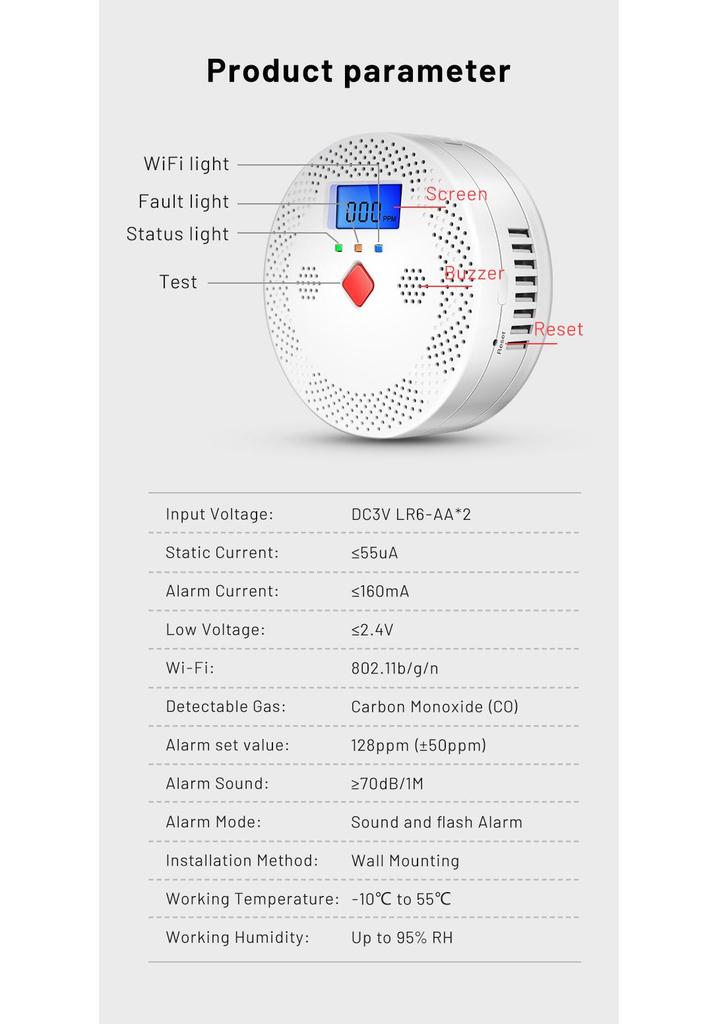 Graffiti Smart WiFi Carbon Monoxide & Gas Detector for Home