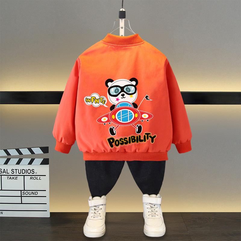 Chaqueta de primavera y otoño para niños y niñas, uniforme de béisbol con estampado de letras de oso de dibujos animados para niños de 4 a 12 años, ropa de abrigo deportiva