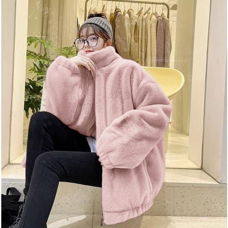 

Жіноча плюшева шуба з імітацією кролика Жіноча осінньо-зимова шуба XXL рожевий