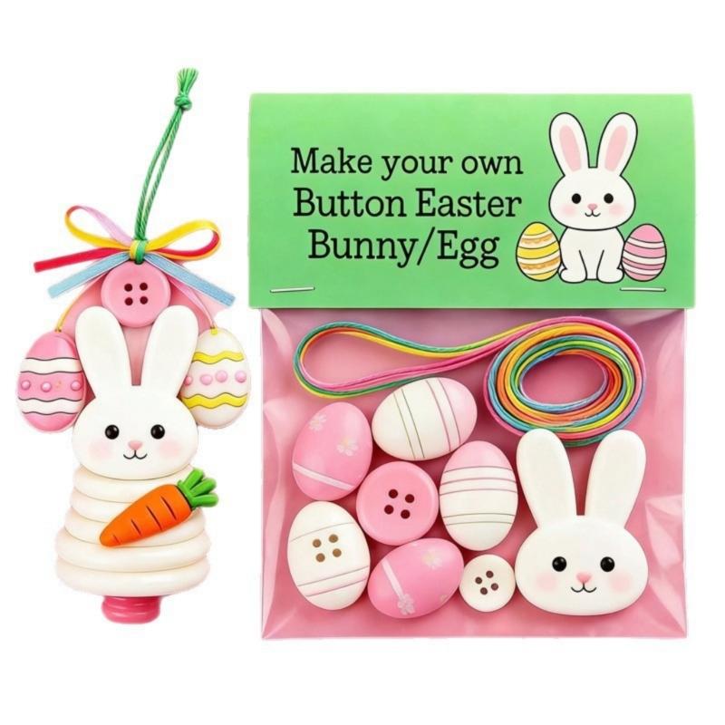 DIY Button Easter Ornament,Rabbit/Carrot/Eggs Button Pendants Easter Button Crafts Making,Holiday Hanging Decors Gift