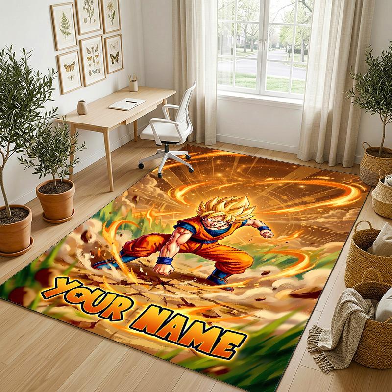 Personalized Crystal Velvet Carpet,Dragon Ball Custom Printed Name, Plush Area Rug For Home Indoor Decor