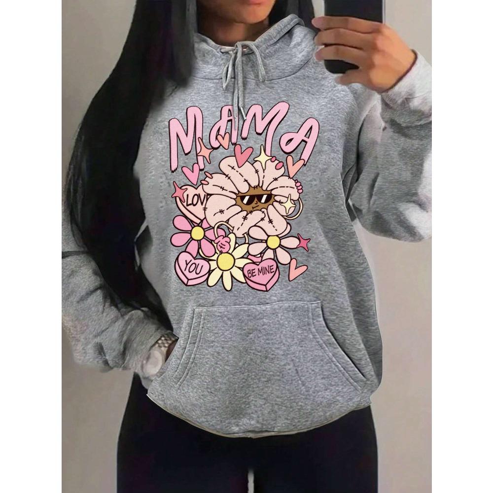 Mama Love You Beautiful Flower Pattern Hoodies Women Casual Comics Clothing Harajuku Y2K Hoody Autumn Fleece Woman