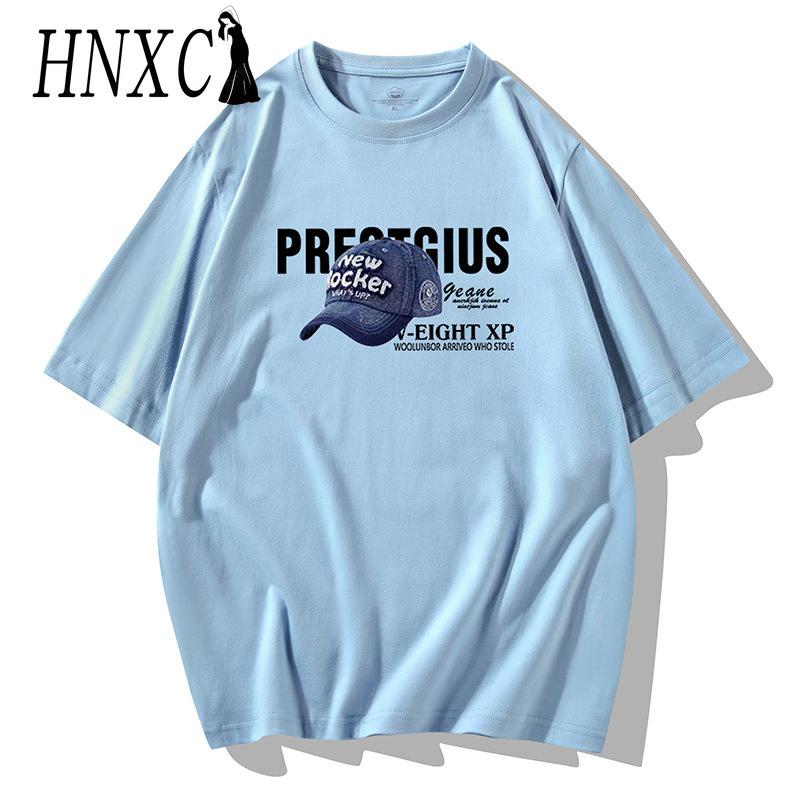 HNXC Cotton Short Sleeve T-shirt Men's Fashion Loose Half Sleeve Shirt Printed Compassionate Shirt