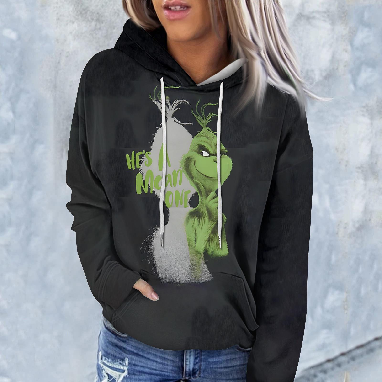 

Женская модная повседневная толстовка с длинным рукавом и рождественским принтом M чёрный