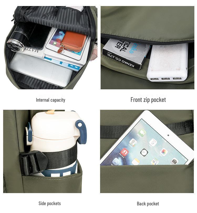 Lightweight Waterproof Nylon Backpack for Students, 14-15 Inch Laptop, Large Capacity, Outdoor Use