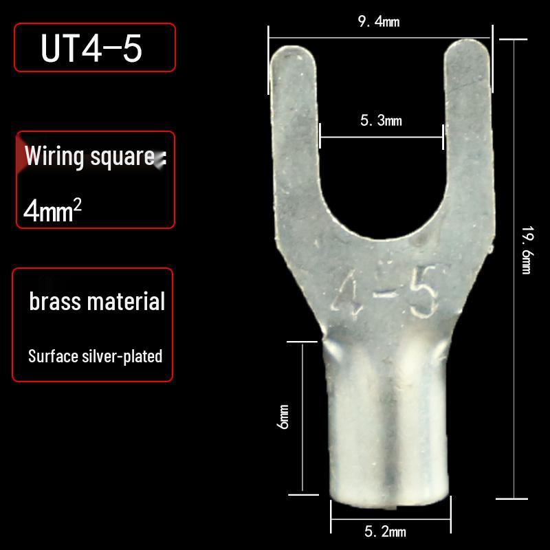 UT1.5/2.5/4-3/5/6/8 Fork Cold Crimp Terminal, Silver-Plated U & Y-shaped Copper Wire Lug