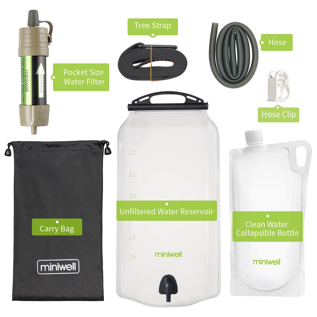 Miniwell Outdoor Portable Gravity Water Filter System with Water Reservoir for Hiking,camping,survival and Travel