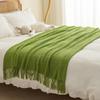 Ins Style Homestay Bed End Towel Thick Thread Woven Air Conditioning Blanket Solid Color Bubbles Camping Sofa Blanket Multi Functional Tassel Bedding