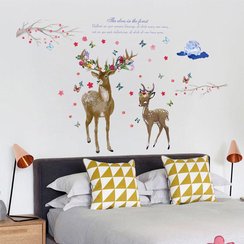 Moose Entrance Sticker: Lucky Deer with Money Tree Feng Shui Wall Decor for Wealth Attraction (SK9345)