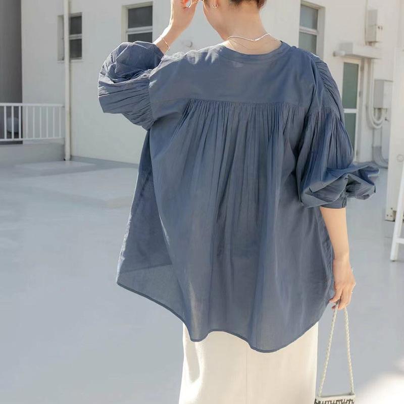 Summer Sweet Women's Sunscreen Shirt Mid-length Rotary Sleeve Solid Color Loose Cotton Women's Shirt