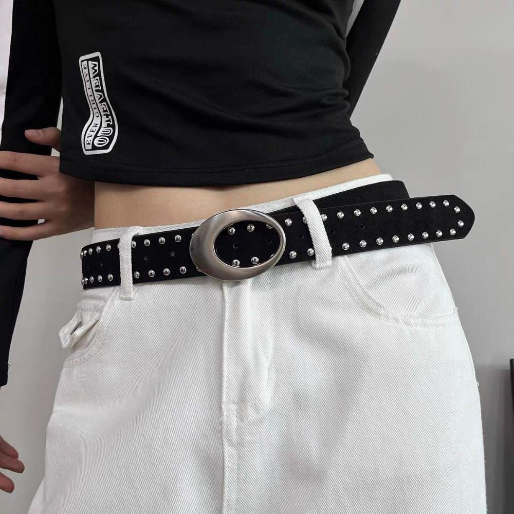 PU Leather American Retro Belt Rivets Waist Belt Personality Women Niche Belts  For Jeans,Skirt