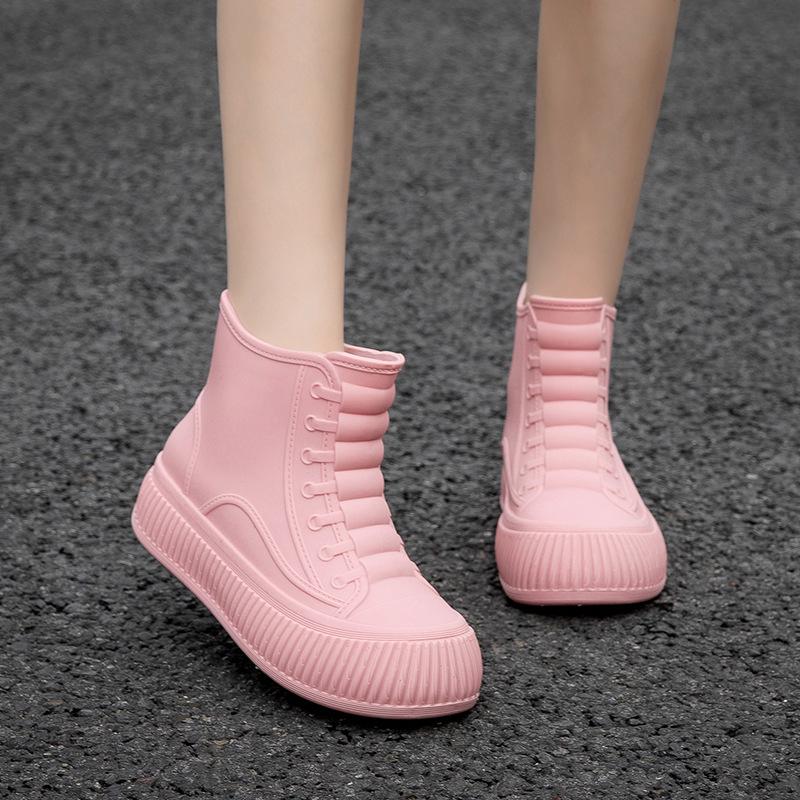 Velvet-Lined Women's Outdoor Short Waterproof Non-Slip Fashionable Rubber Rain Boots with Thick Soles