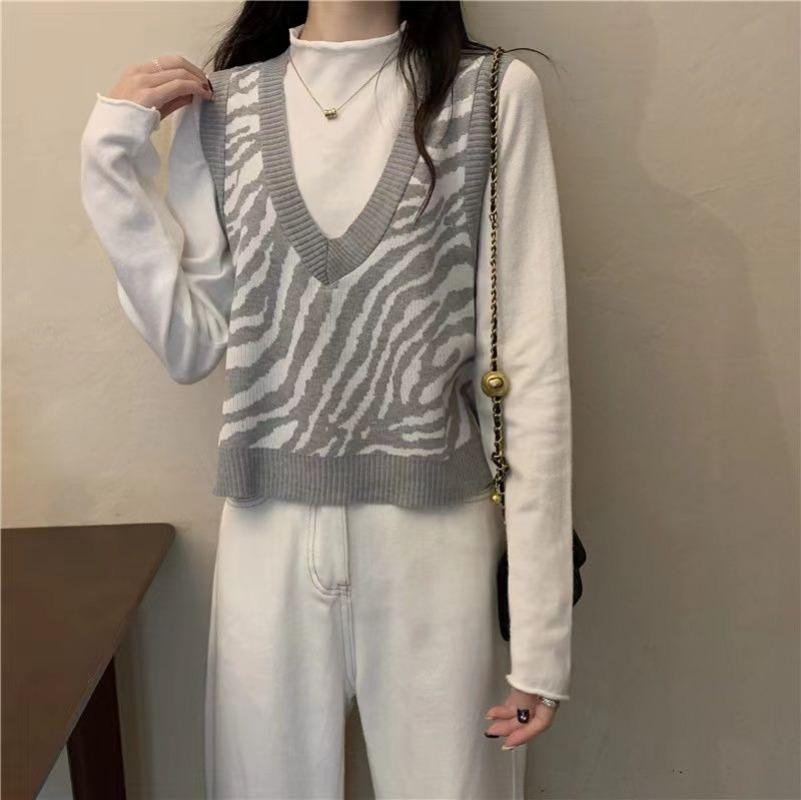 Retro Zebra Sweater Vest Women 2023 Spring and Autumn Korean Version Foreigner Loose Sweater Tank Knitted Vest Pullover Female