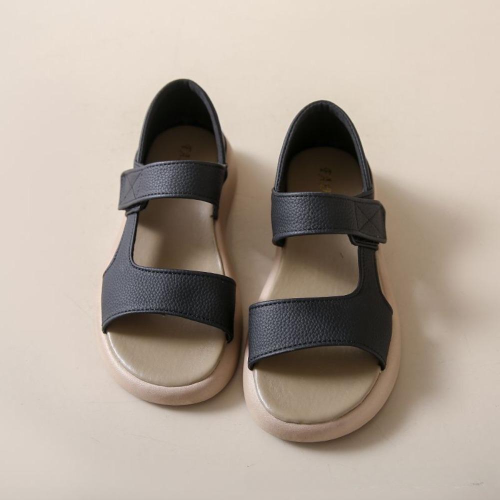 Summer Slip-on Real Soft Leather Soft Bottom Retro Sandals Flat Plus Size Casual Soft Leather Shoes Plus Size Beach Women
