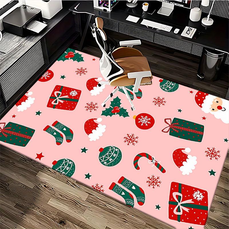 Christmas Santa Claus Chair Mat - Anime Cartoon Design, Non-Slip Carpet for Office, Home Decor, Living Room, Bedroom, Gaming Room & Dormitory.R097