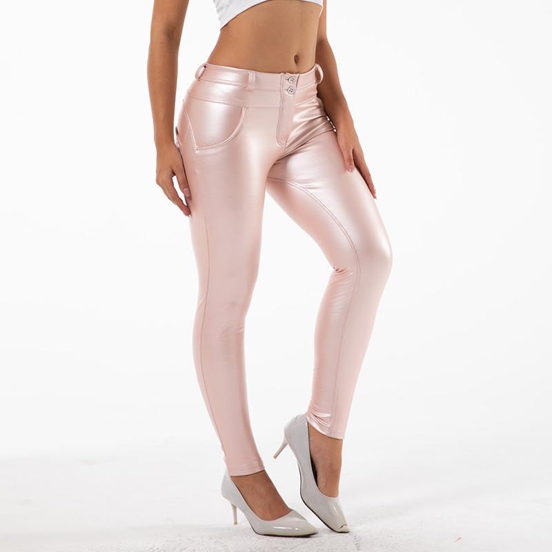 Faux Leather Shiny Leggings Mid Waist 