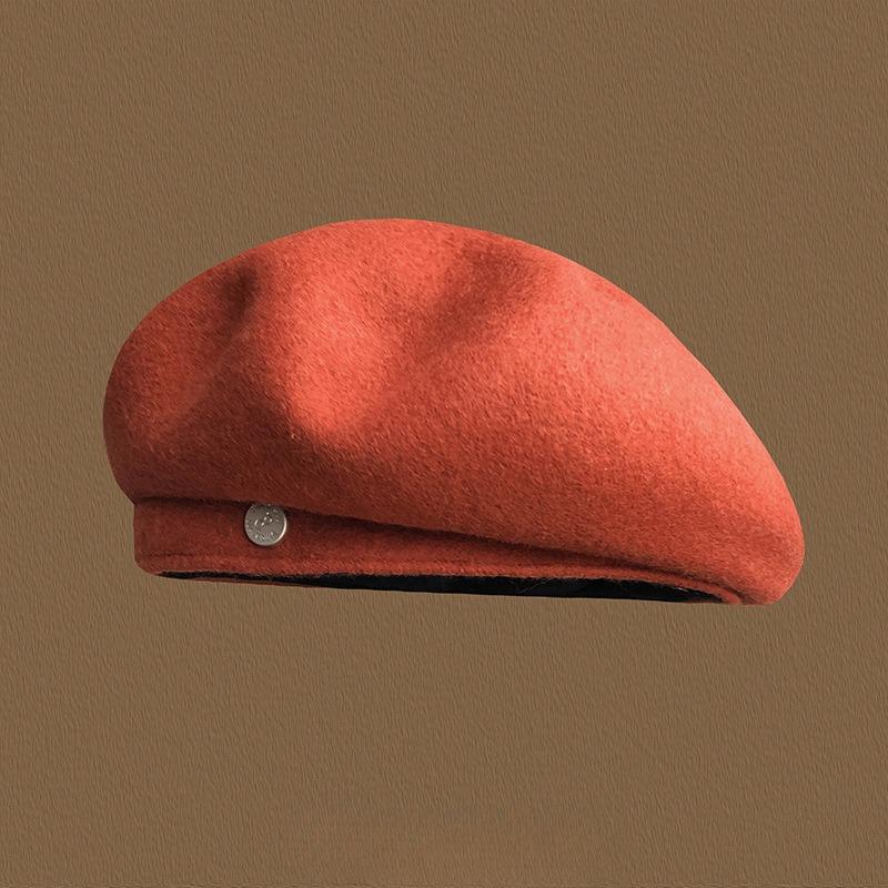 

Шерстяной берет женский осенне-зимний большой окружность головы теплая восьмиугольная шляпа-облако ретро подчеркивающая лицо маленькая шляпа художника one size оранжевый