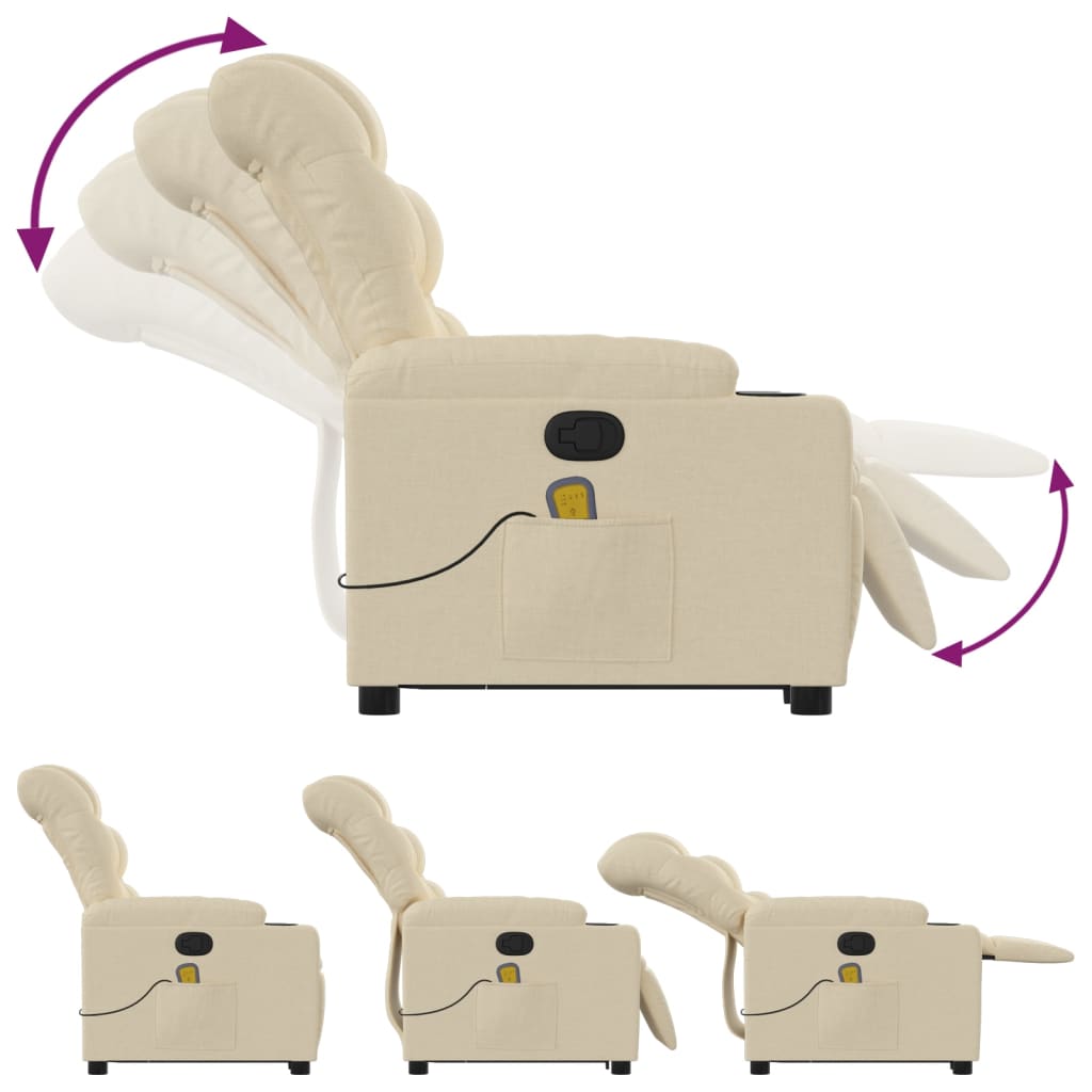 Vidaxl Lift-Up Massage Chair, Reclining, Cream, Fabric Upholstered