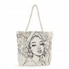 Multifunctional Rose Girl Printed Thick Rope Shoulder Beach Bag Casual Large Capacity Handbag 0247