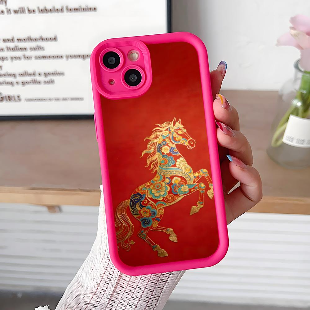 

Golden Horse Year Mobile Phone Case for iPhone 17 16 15 14 13 12 11 Air Pro Max Plus Thicken TPU Colorful Cover Cover Pretty iPhone 14 Pro