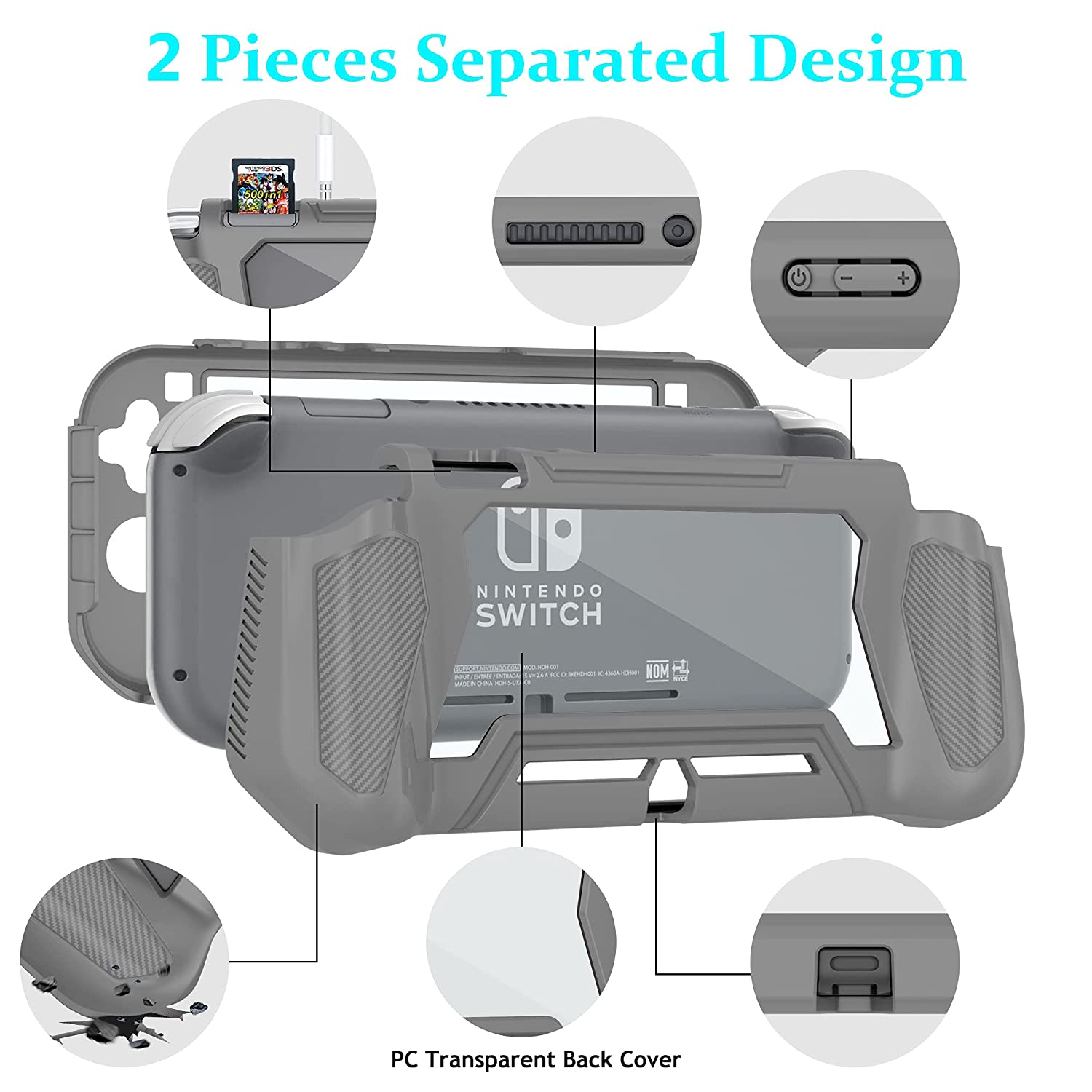

Защитный чехол для Nintendo Switch Lite, TPU, амортизация и защита от царапин для Nintendo Switch Lite серый