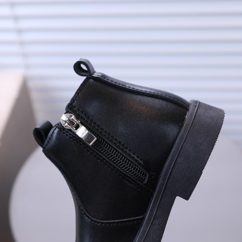 Children's Boots Non-Slip Kids Leather Boots Side Zipper Design Short Boots Comfortable Solid Color Kids Shoes