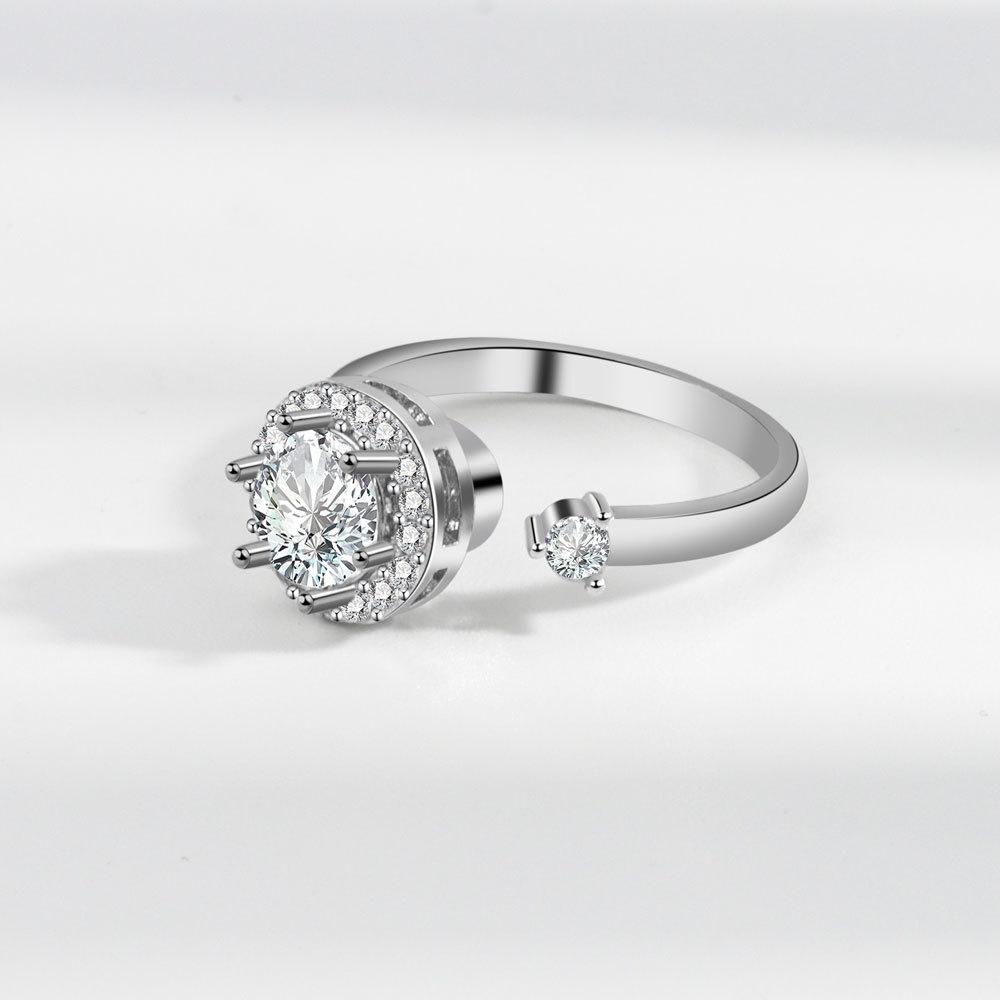 Women Micro Pave Snowflake Windmill Rotating Ring Adjustable Open Index Pinky Ring Fashion Jewelry