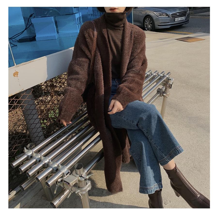 Autumn Loose Over-Knee Long Sleeve Thick Velvet Knit Cardigan Sweater for Women